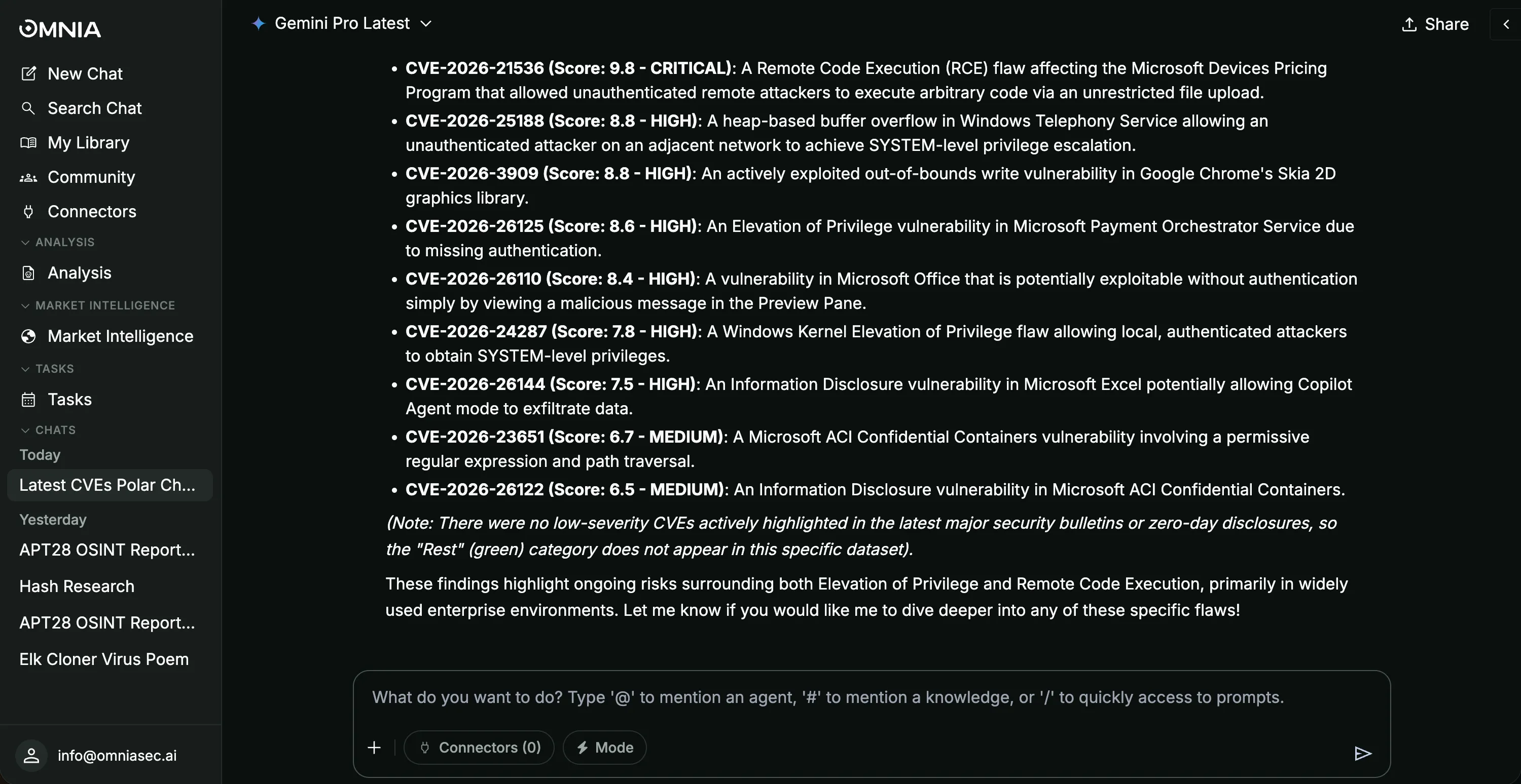 Omnia chat interface